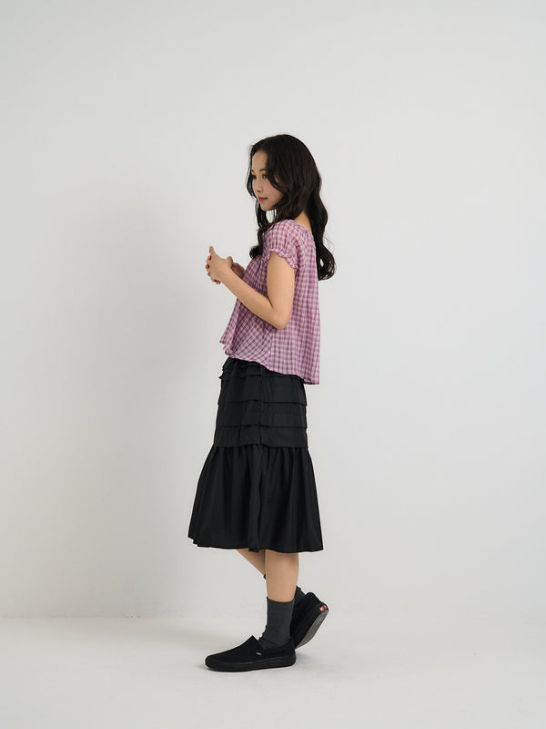 tiered pleated midi skirt