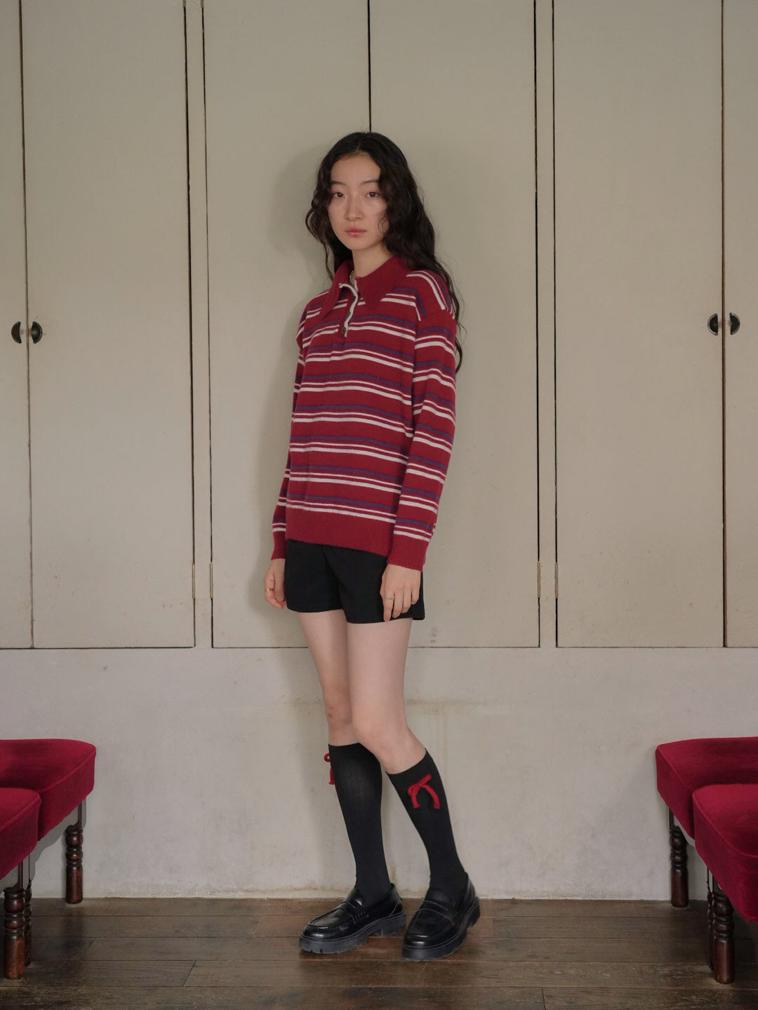 retro stripe collar knit