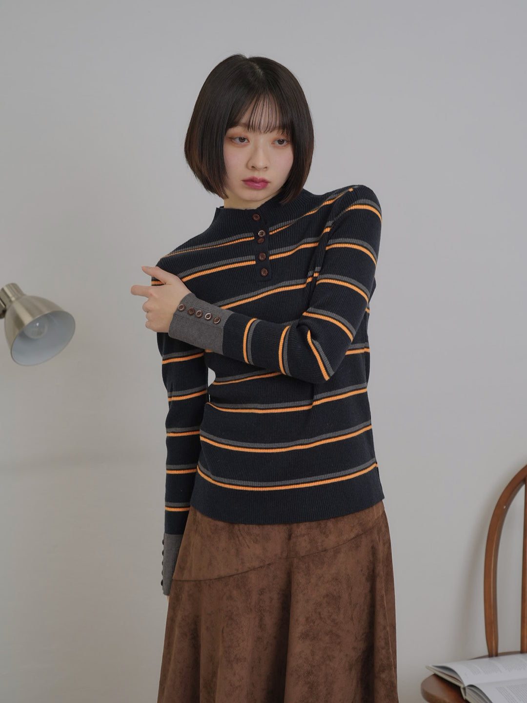 border rib knit  top