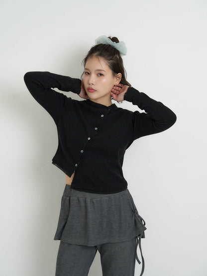 asymmetric button rib cardigan