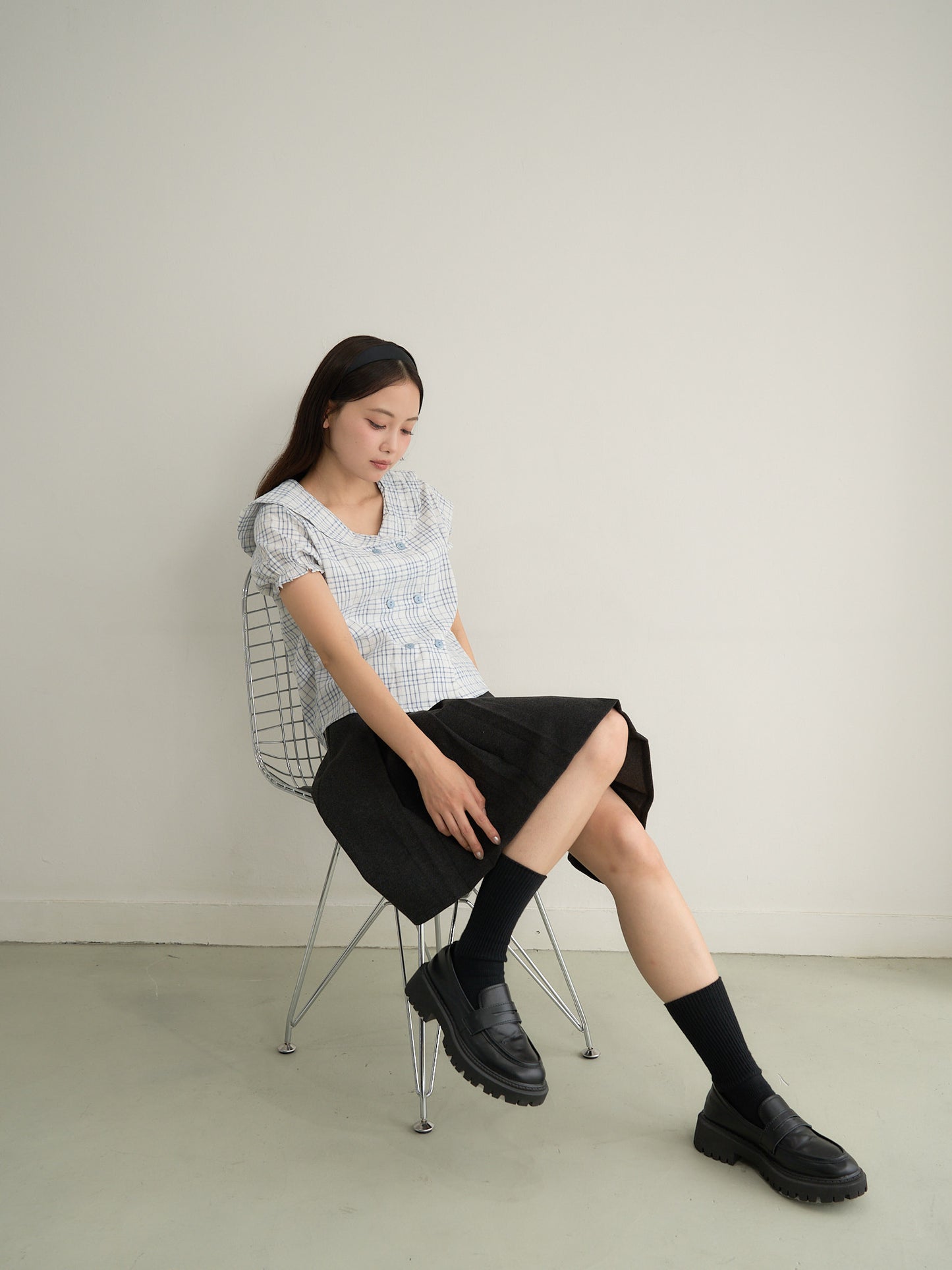 check sailor blouse