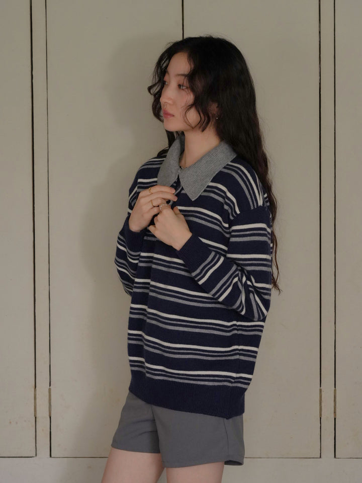 retro stripe collar knit