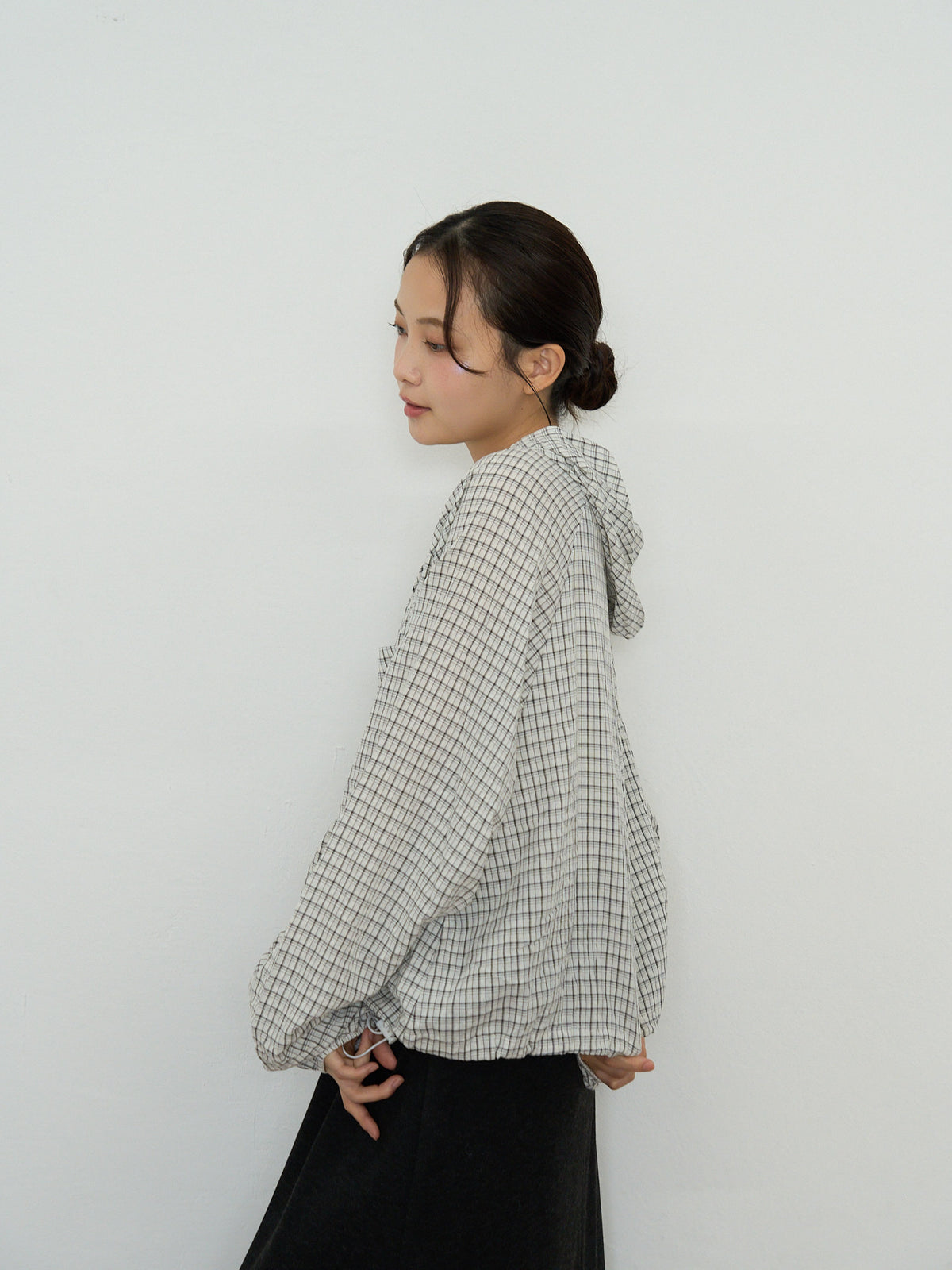 check hooded shirt