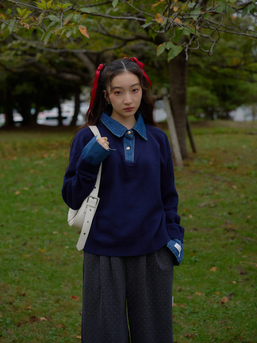 denim collar knit pullover