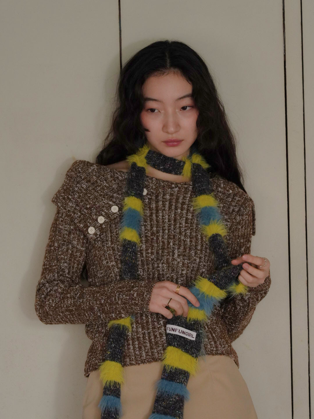 furry stripe knit muffler