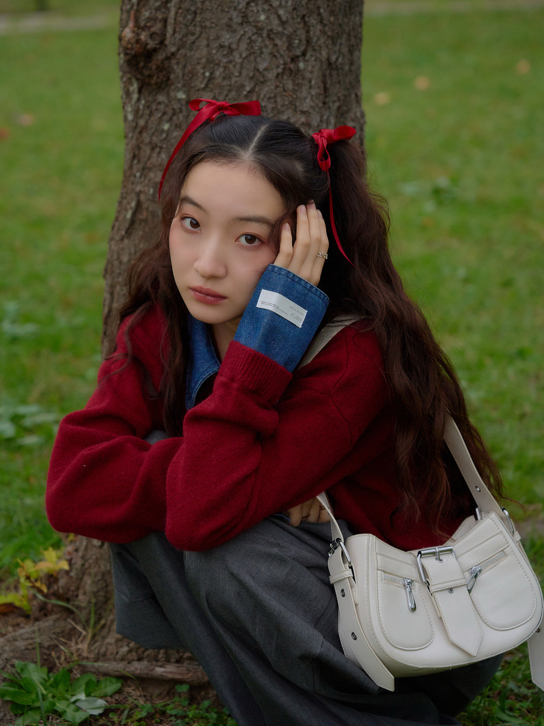 denim collar knit pullover