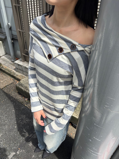 2way neck border knit