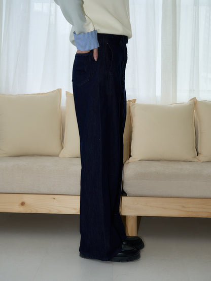 belted high waist denim pants