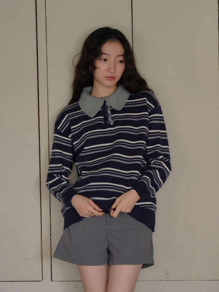 retro stripe collar knit