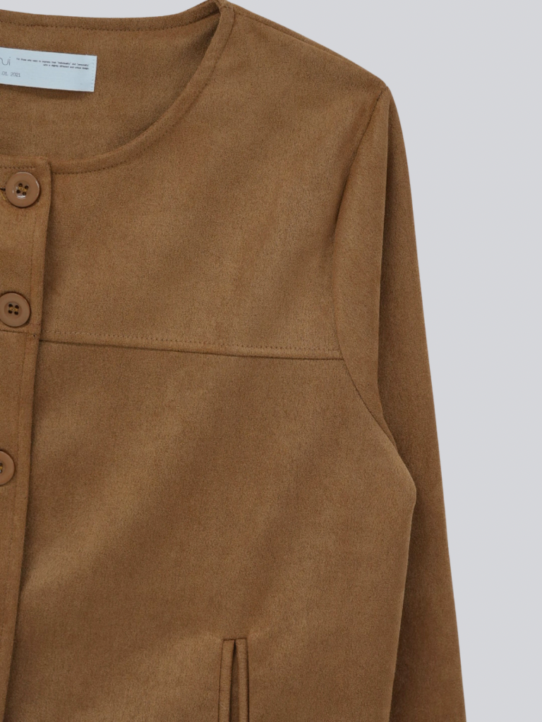 collarless suede jacket