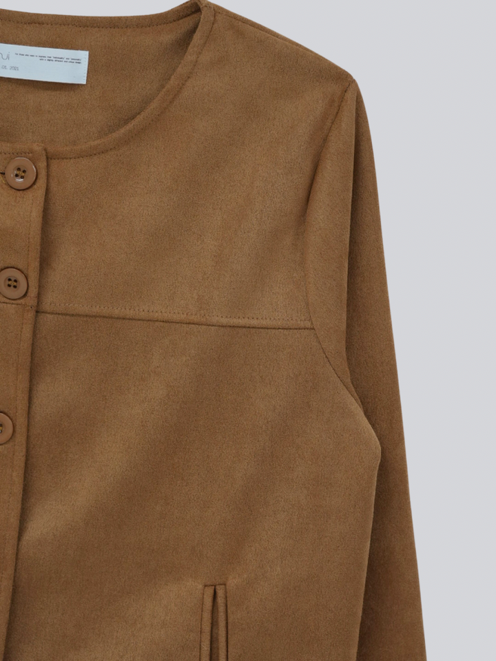 collarless suede jacket