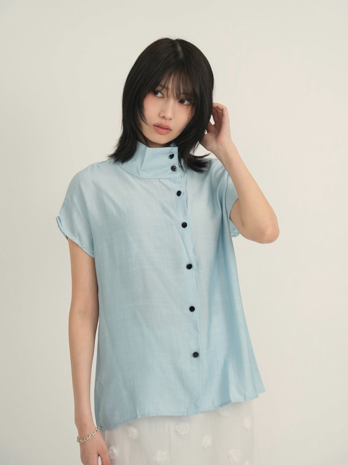 cotton linen stand collar shirt