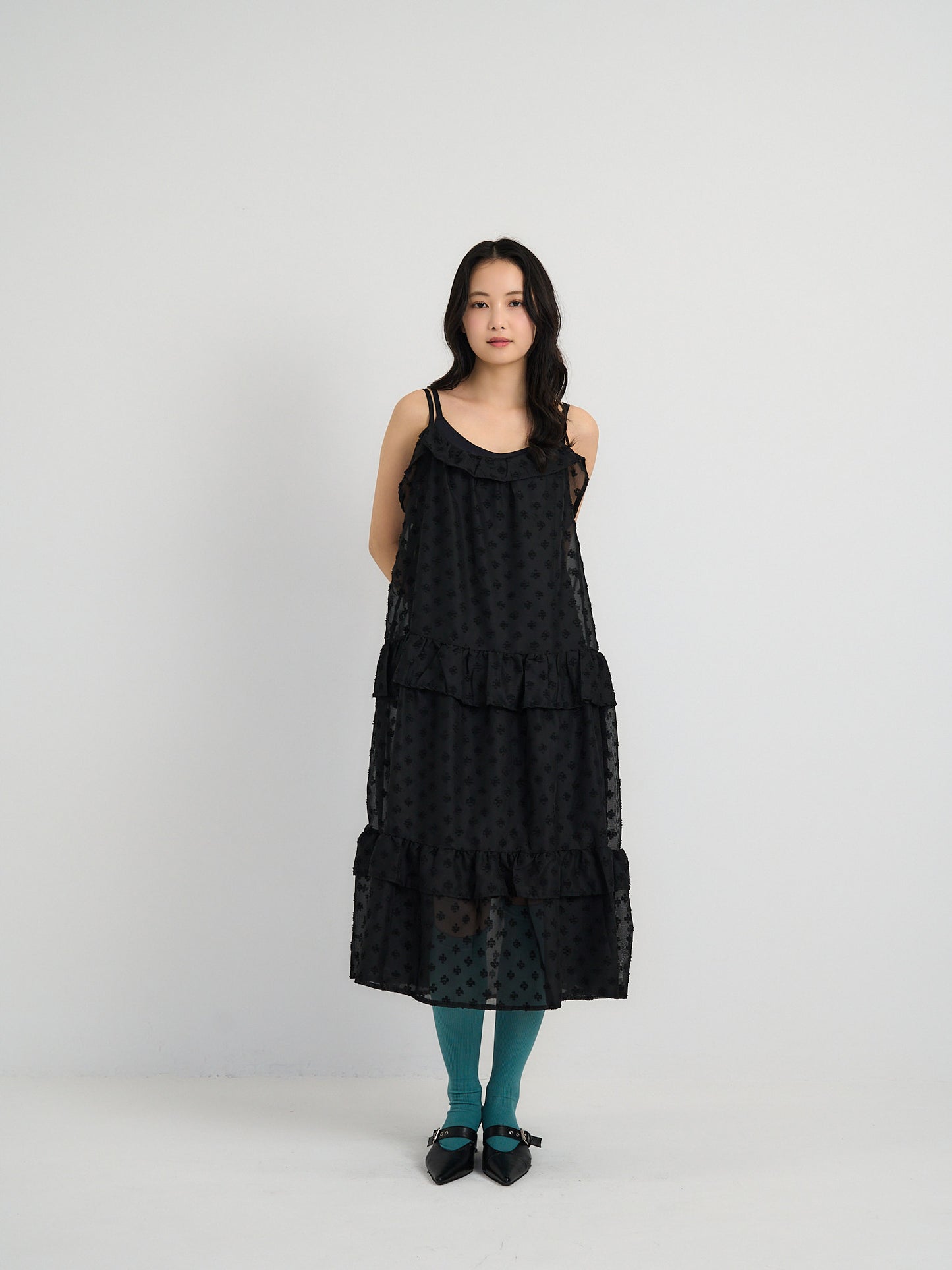dot chiffon tiered dress