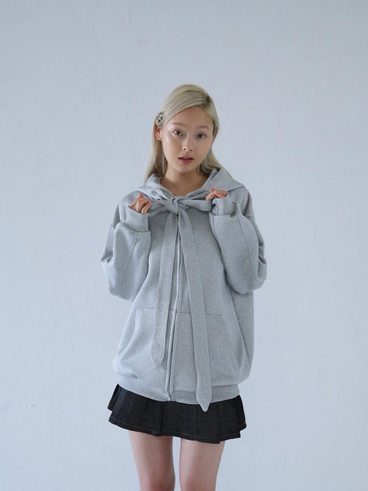 ribbon zip-up hoodie