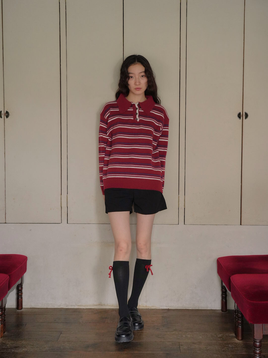 retro stripe collar knit