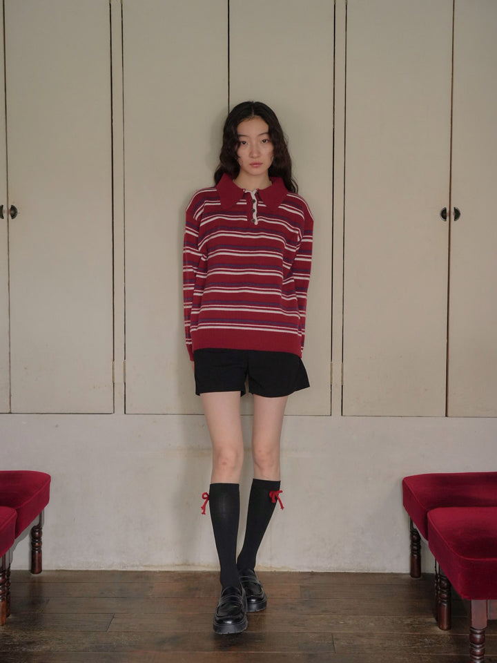 retro stripe collar knit