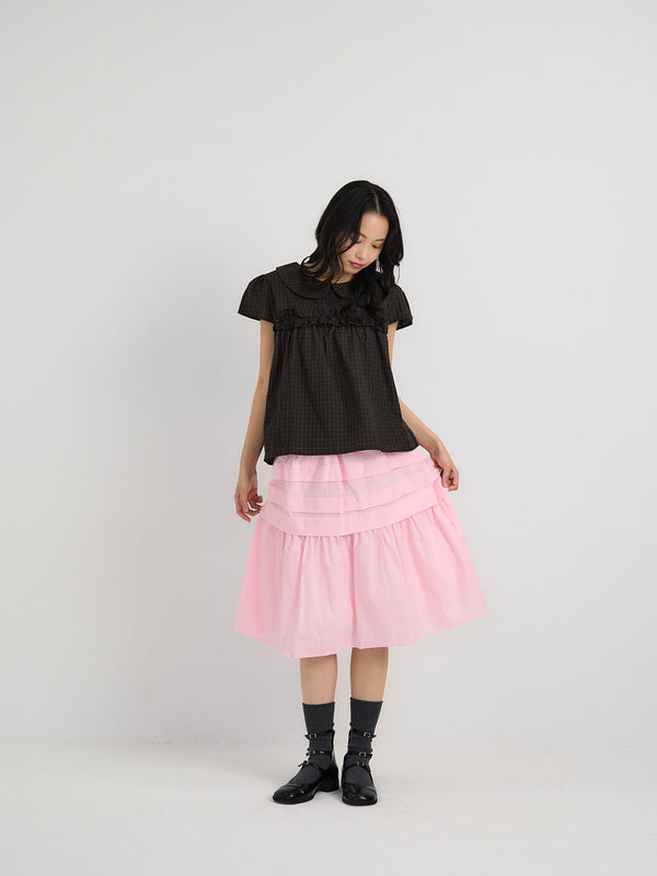 tiered pleated midi skirt