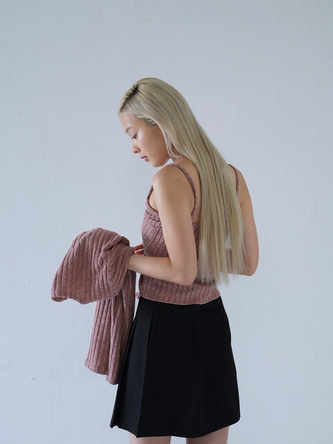 【 10月上旬発送予定 】ribbed ruched cami & cardigan set