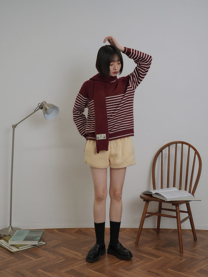 border knit top scarf set