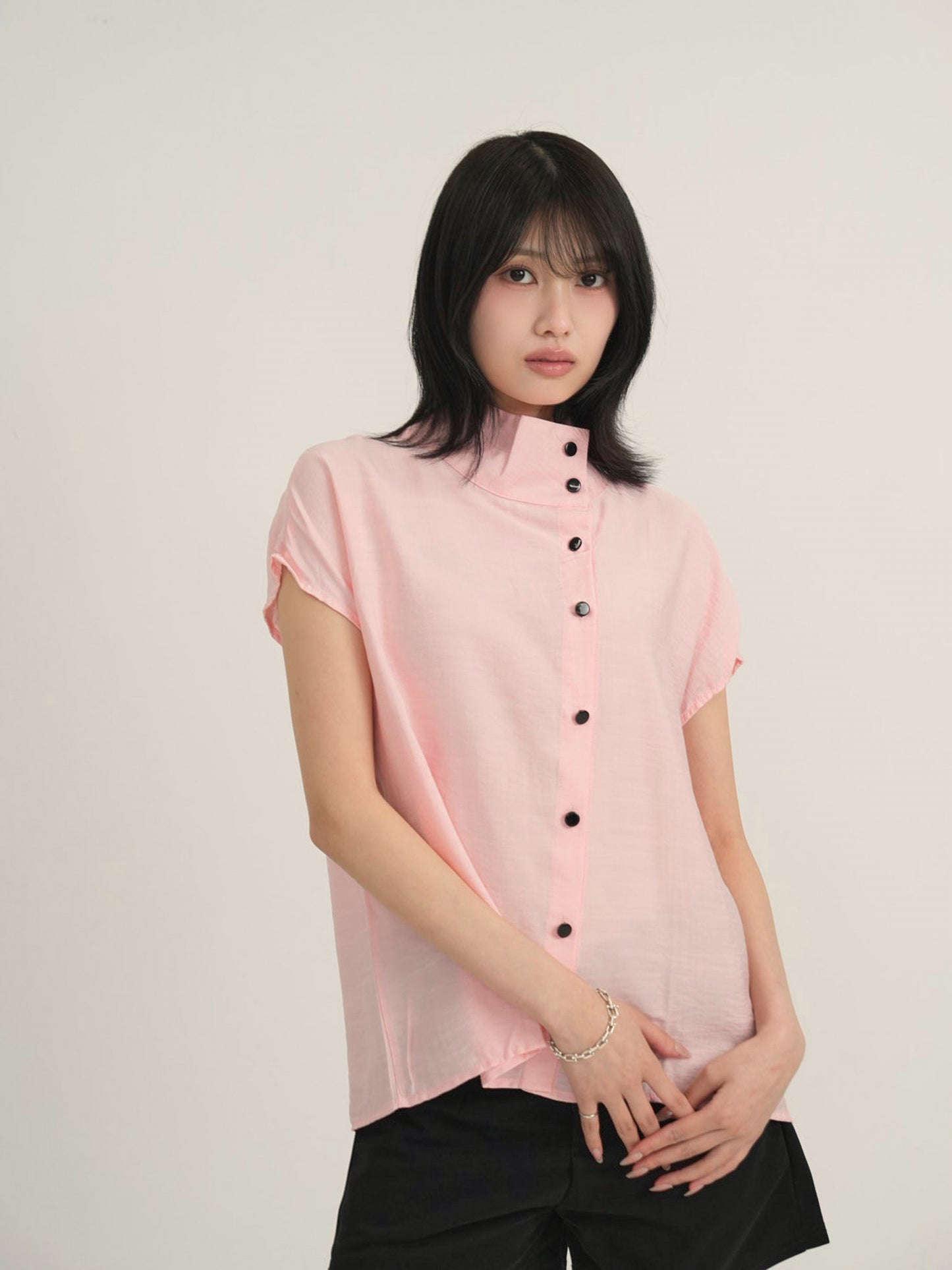cotton linen stand collar shirt