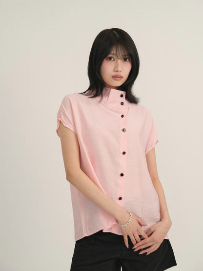 cotton linen stand collar shirt