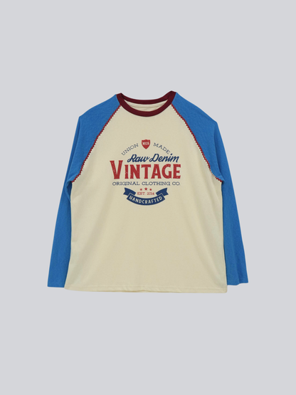 vintage raglan print long  tee