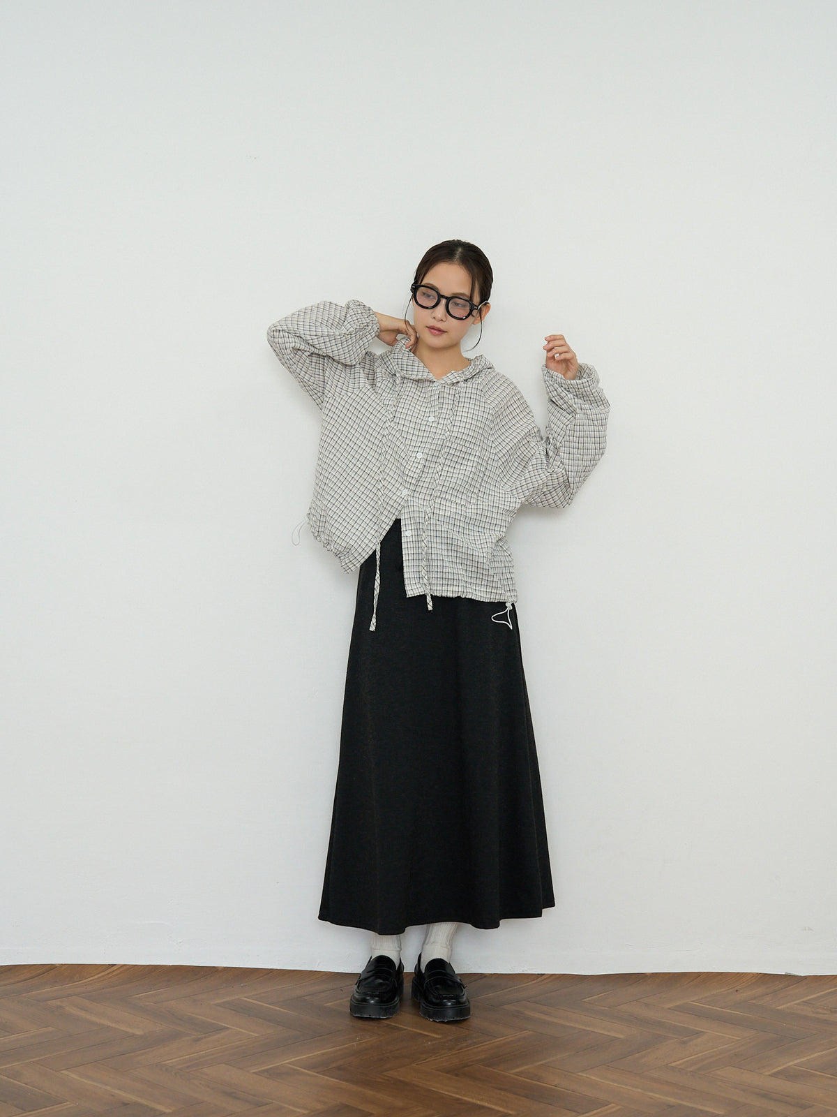 check hooded shirt