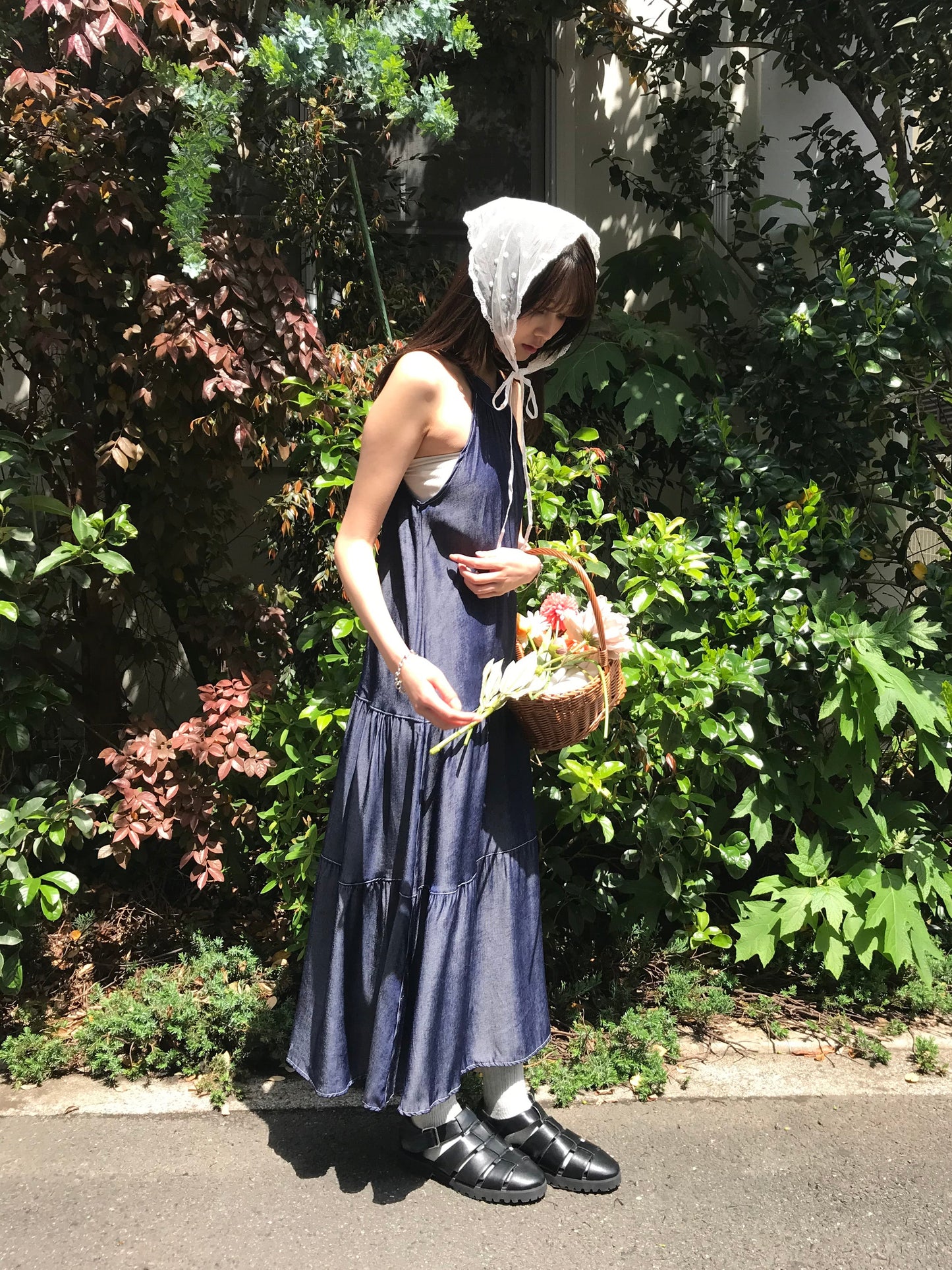 denim tiered halter dress