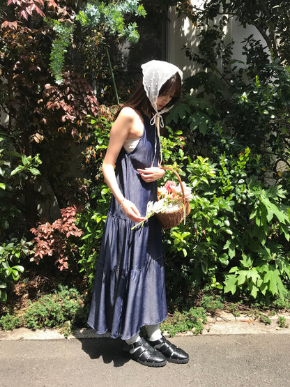 denim tiered halter dress