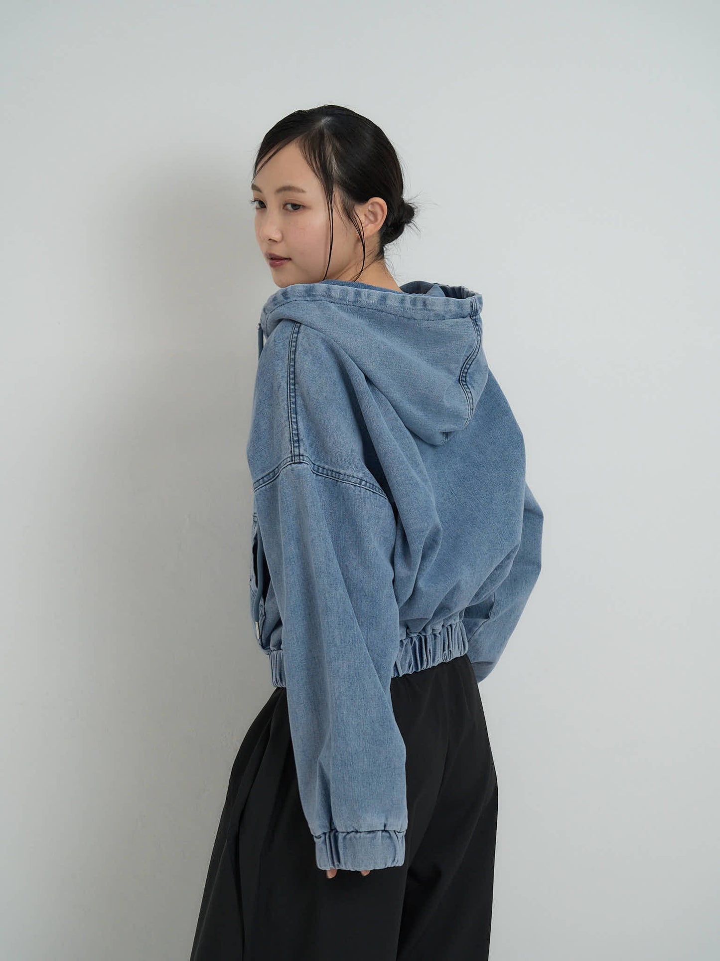 cropped denim hoodie