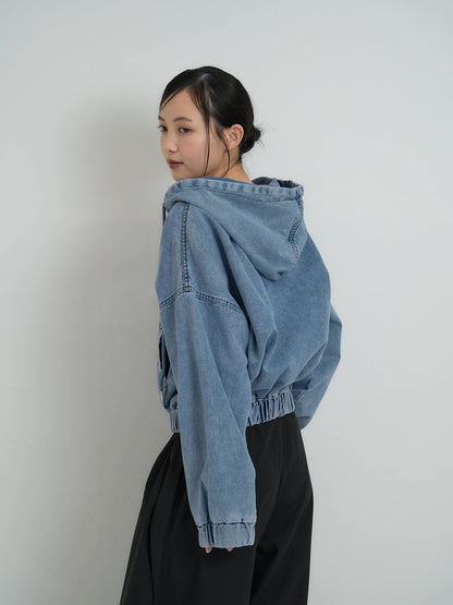 cropped denim hoodie