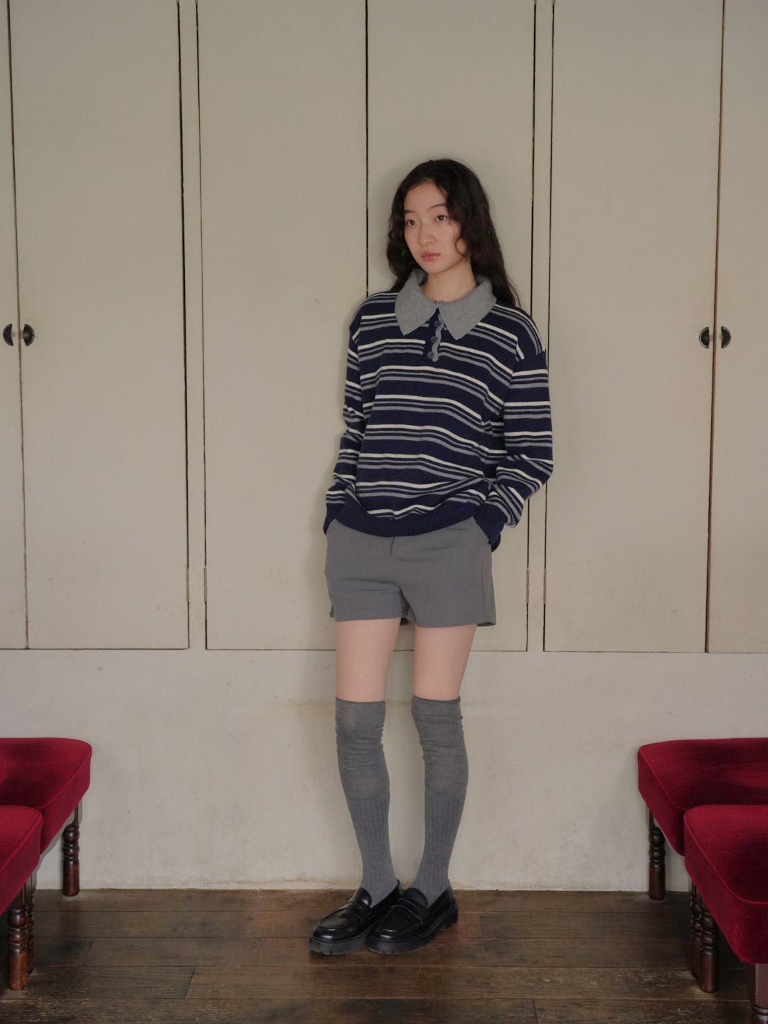 retro stripe collar knit