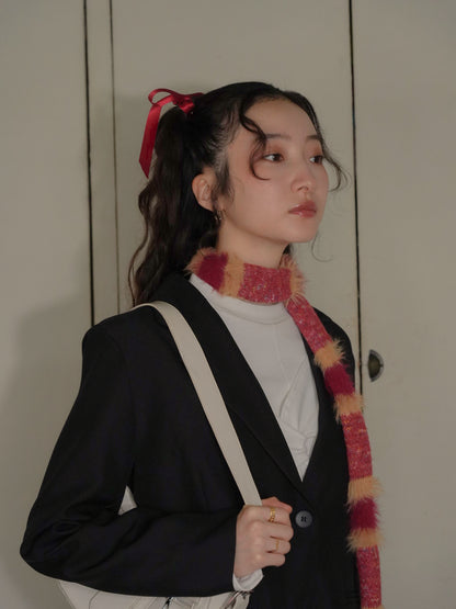 furry stripe knit muffler