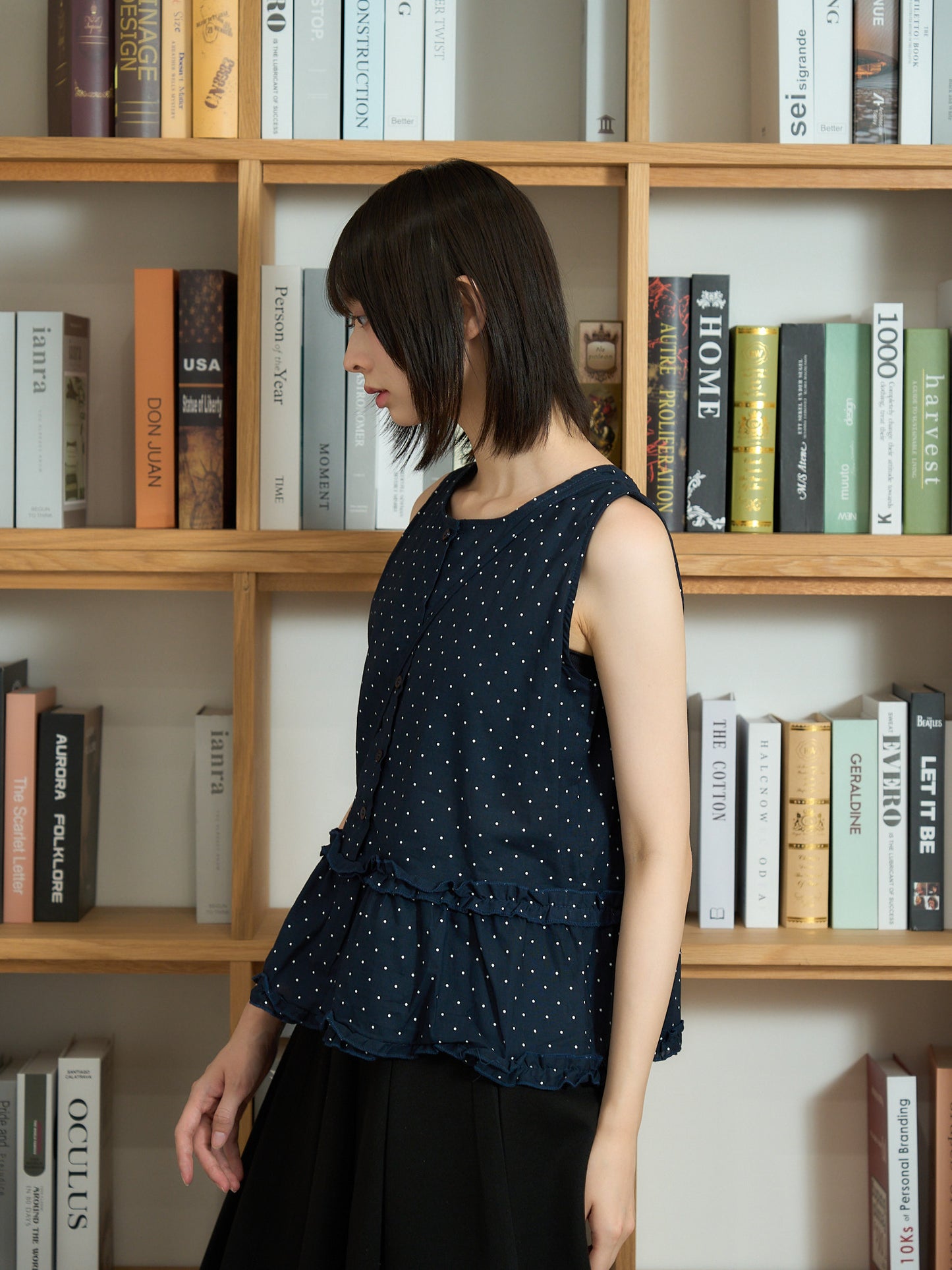 dot sleeveless blouse set