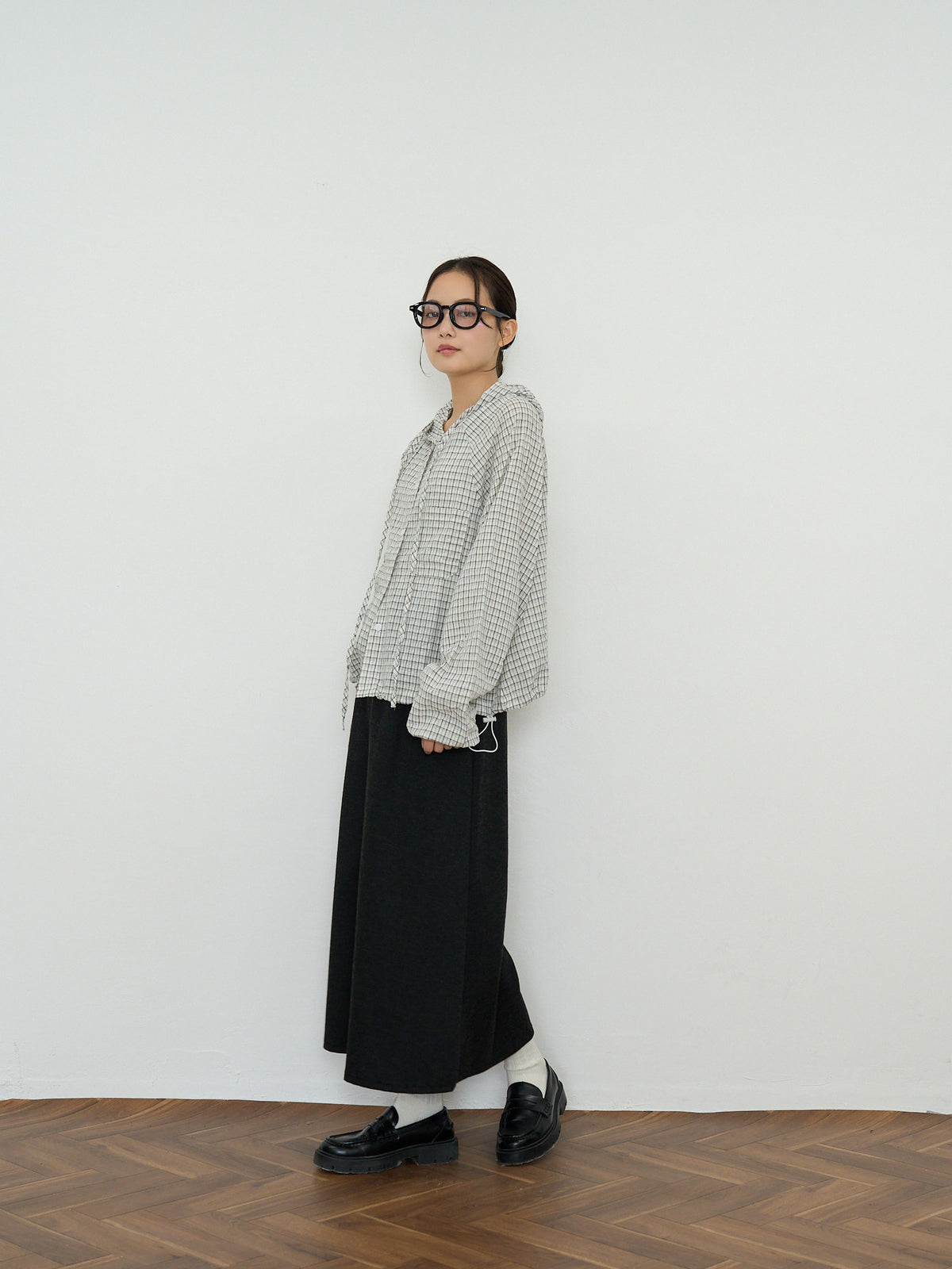 check hooded shirt