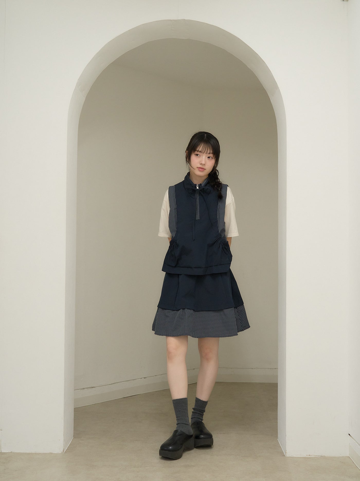 check vest & skirt set