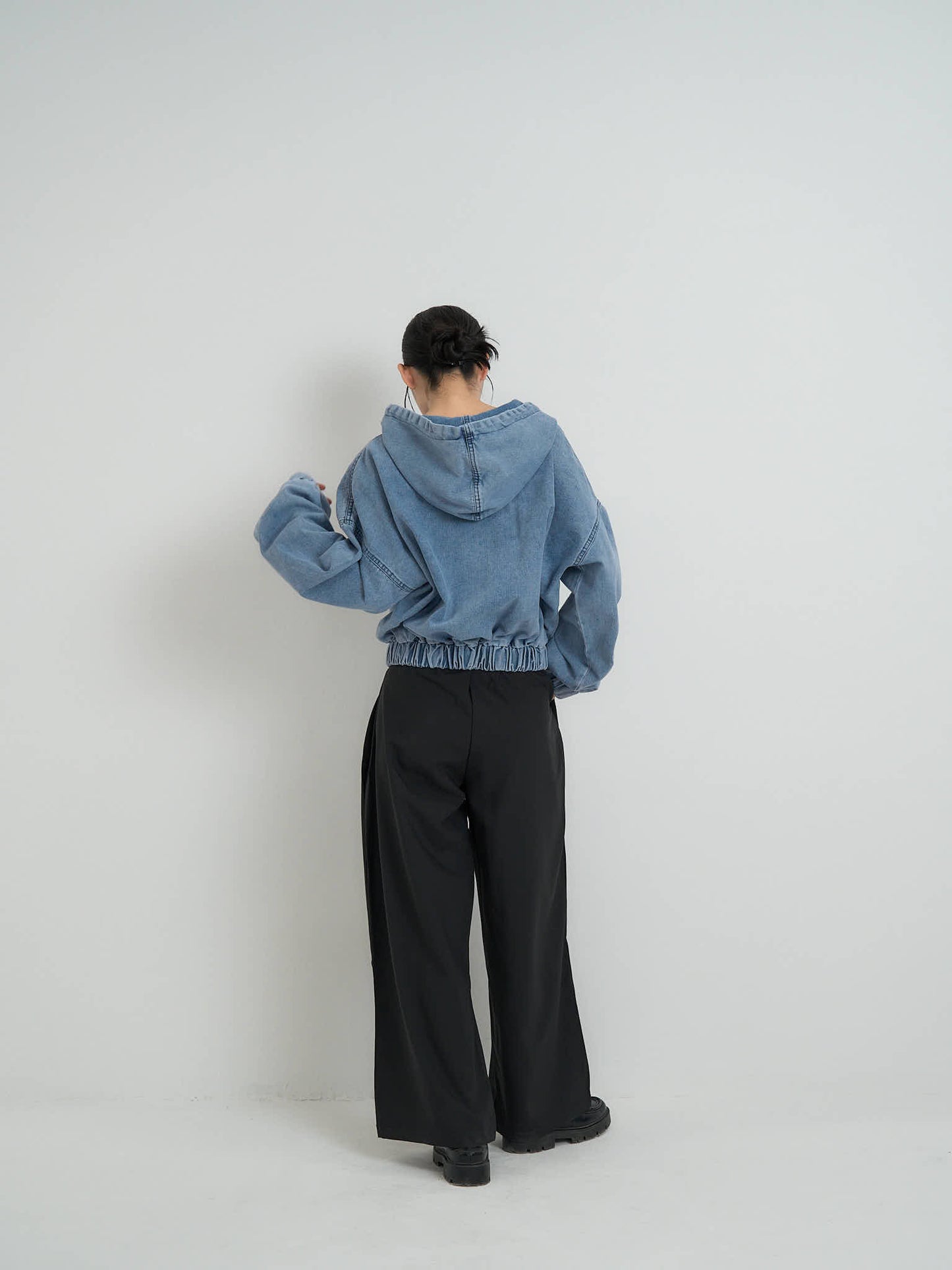 cropped denim hoodie