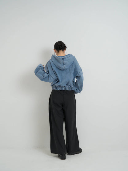 cropped denim hoodie