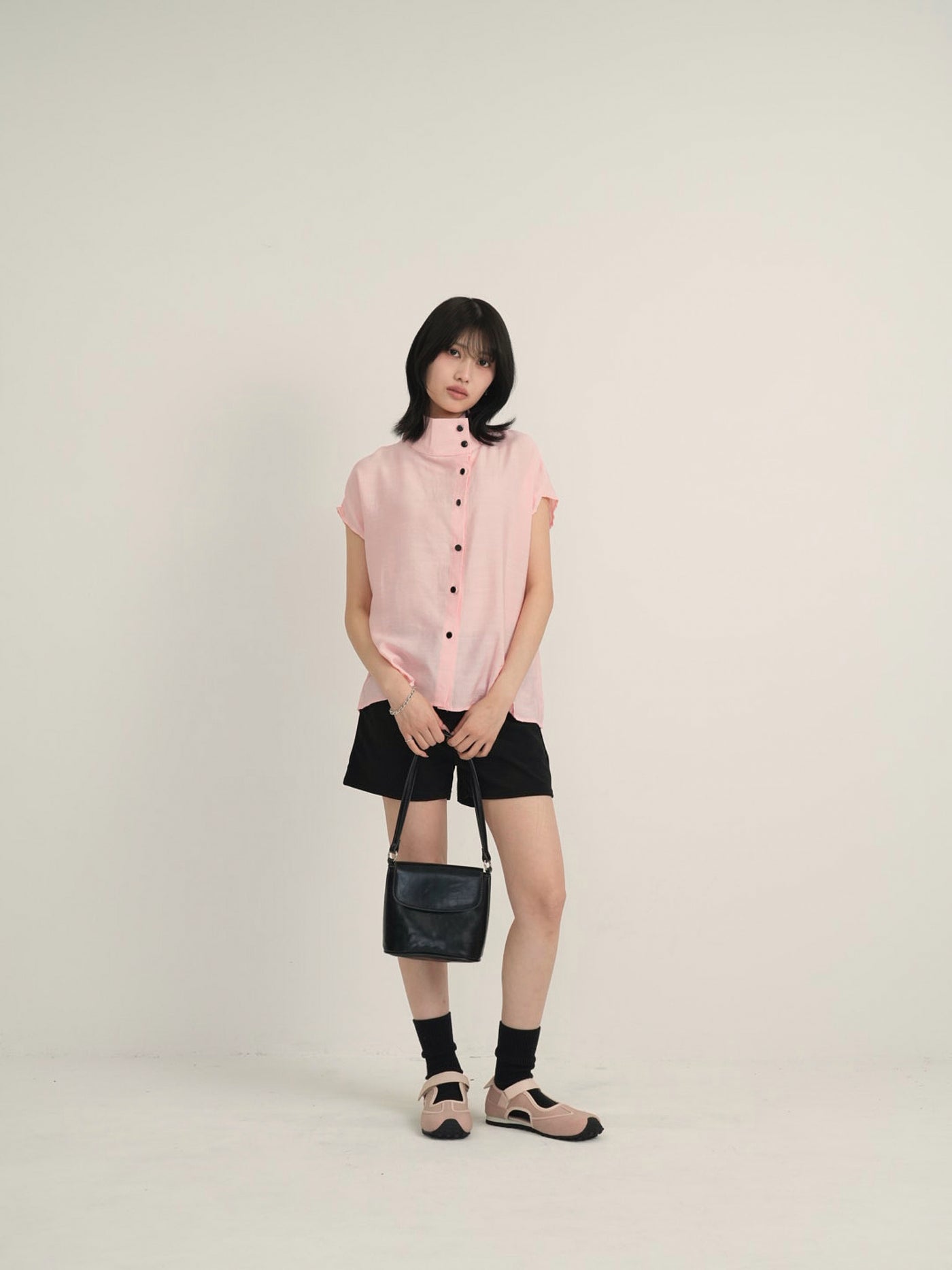 cotton linen stand collar shirt