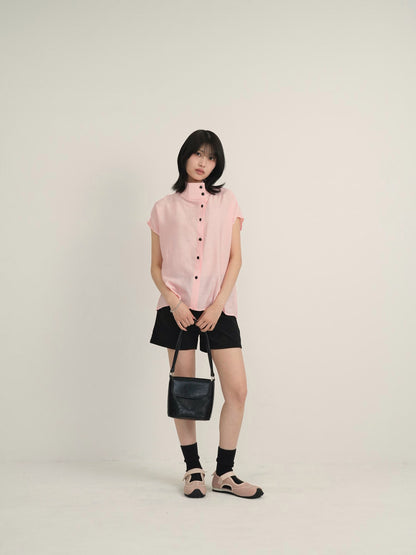 cotton linen stand collar shirt