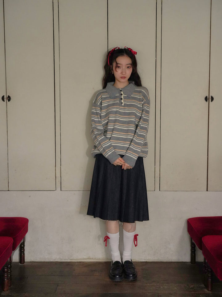 retro stripe collar knit