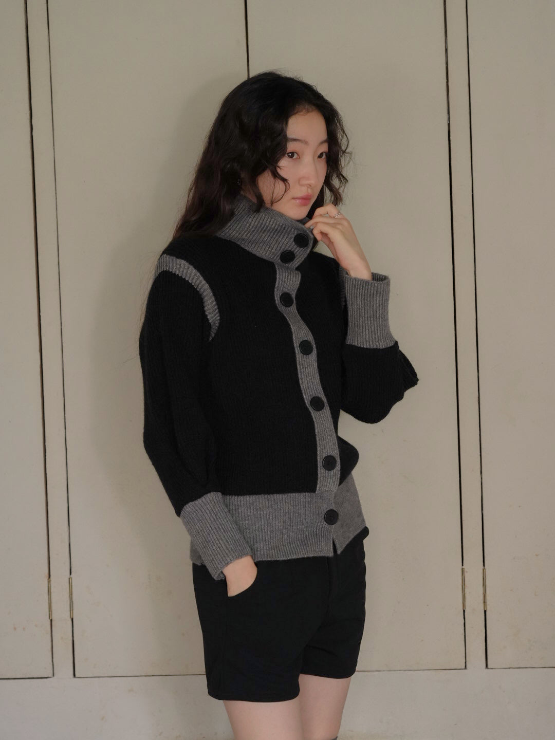 color block knit cardigan