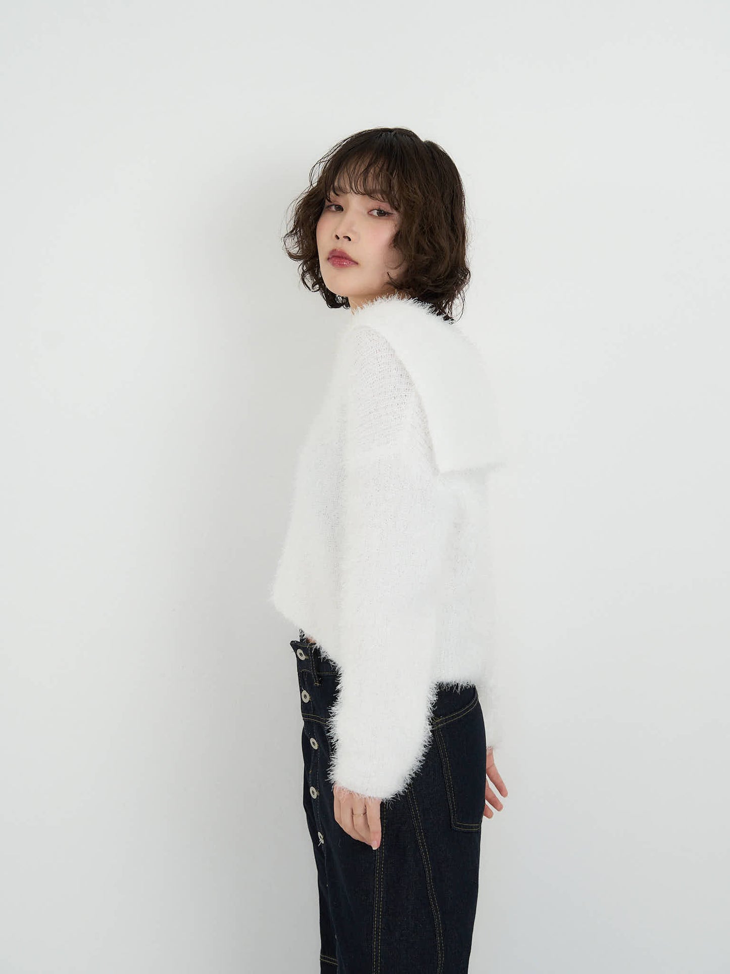 shaggy knit sailor cardigan