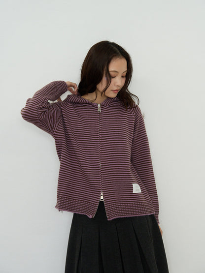 border knit zip hoodie