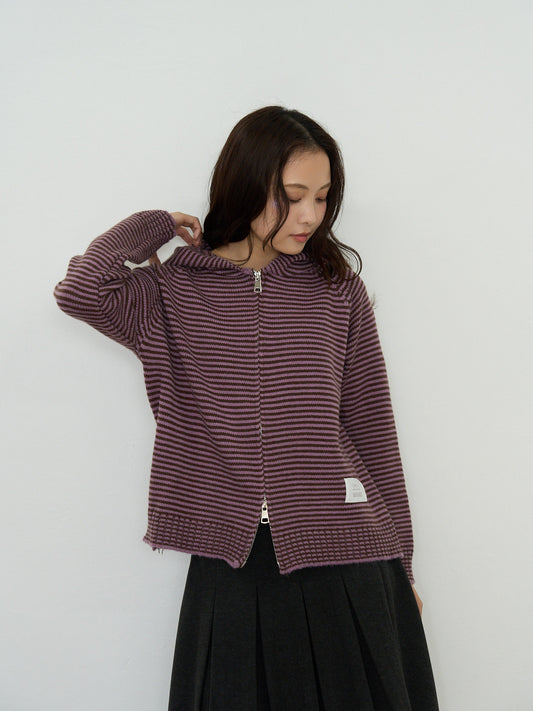 border knit zip hoodie