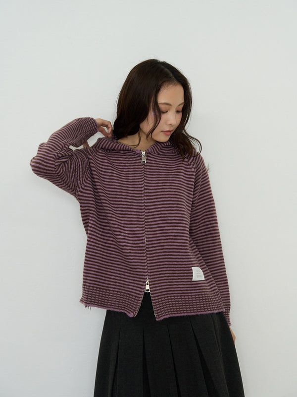 border knit zip hoodie