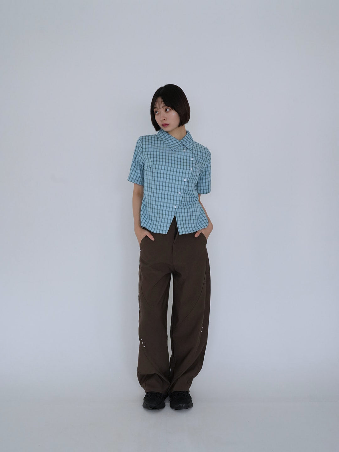 retro check button shirt