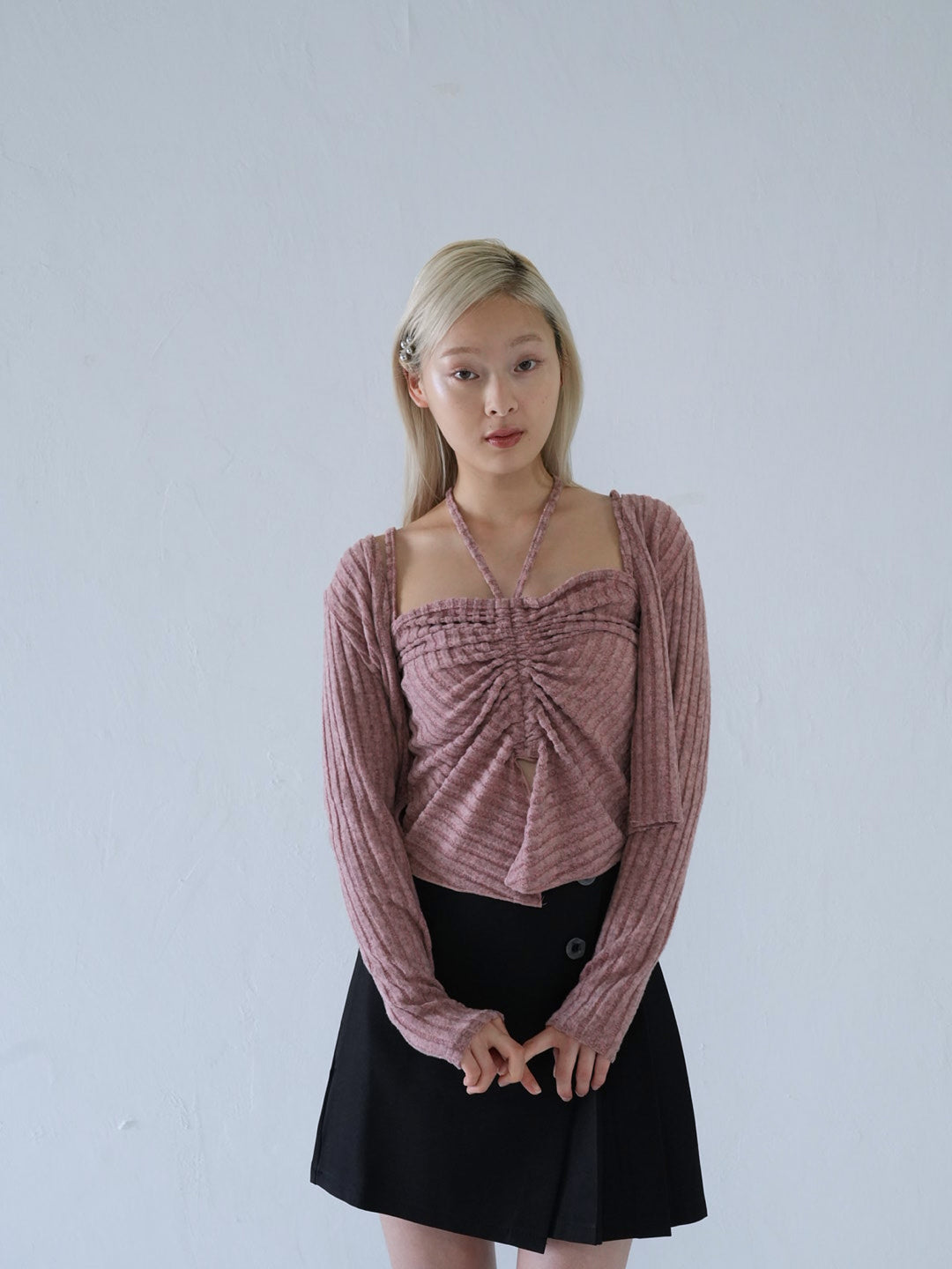 【 10月上旬発送予定 】ribbed ruched cami & cardigan set
