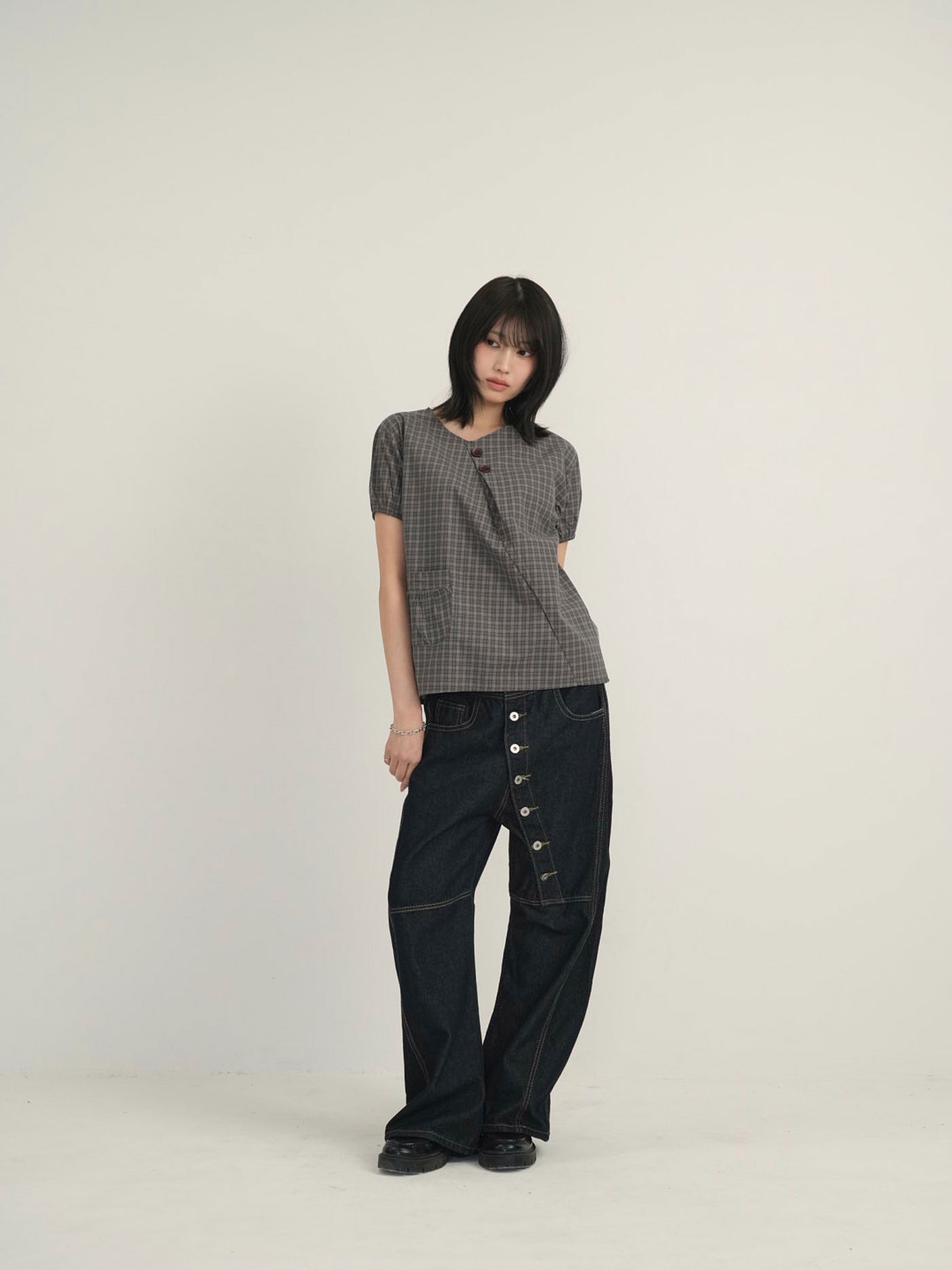 asymmetry check blouse