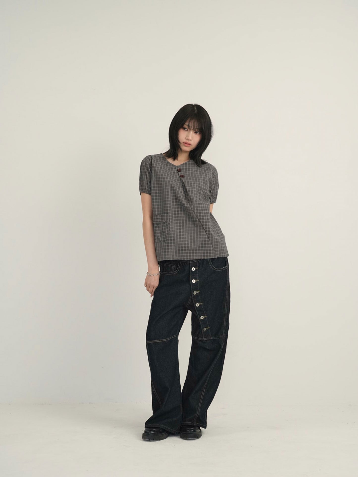 asymmetry check blouse